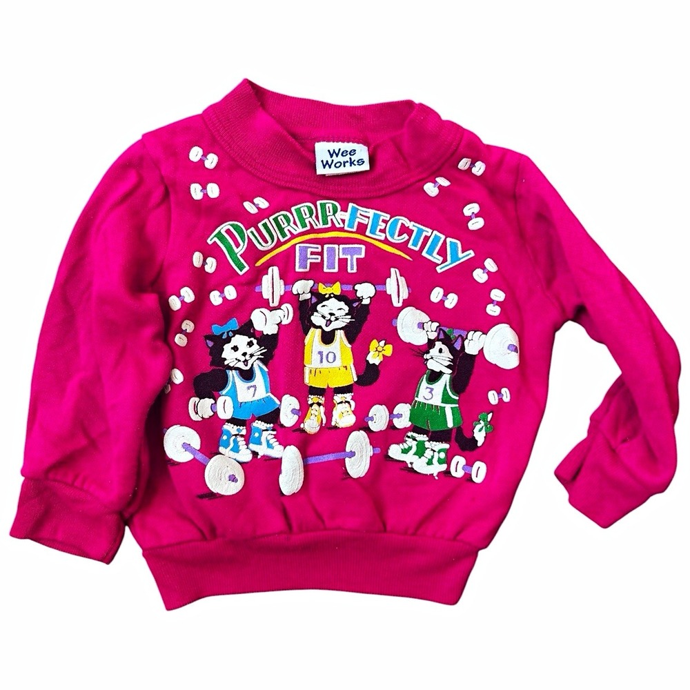 Vintage Cat Sweatshirt Baby Girls Wee Works 2T Pink Graphic Crewneck Best 12/18